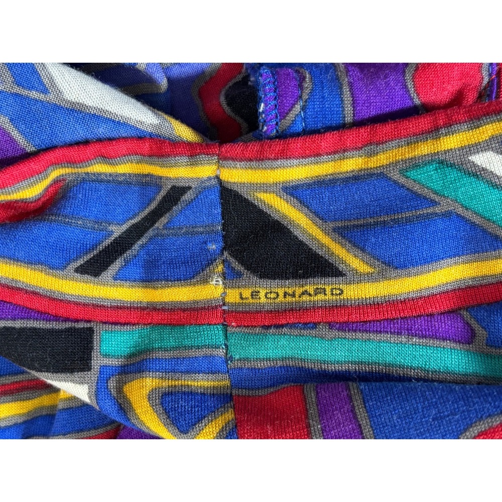 Studio Leonard Paris Vintage Blue Geometric Abstract Print Drop Waist Dress - Picture 7 of 16